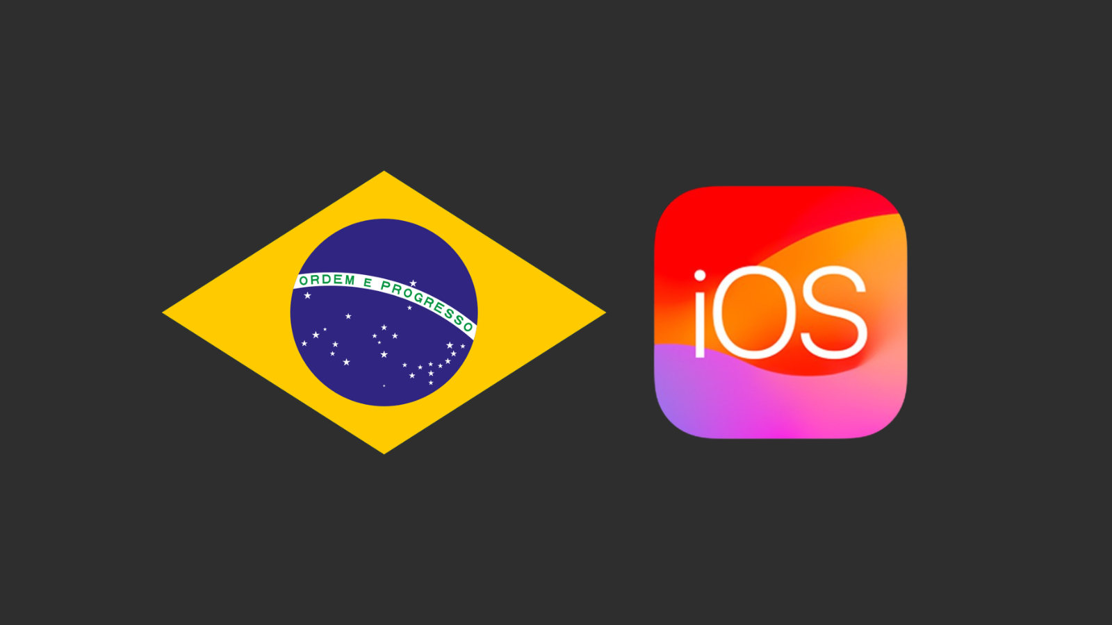 Koyu gri zemin üzerinde yan yana duran Brezilya bayrağı ve iOS uygulama simgesi.