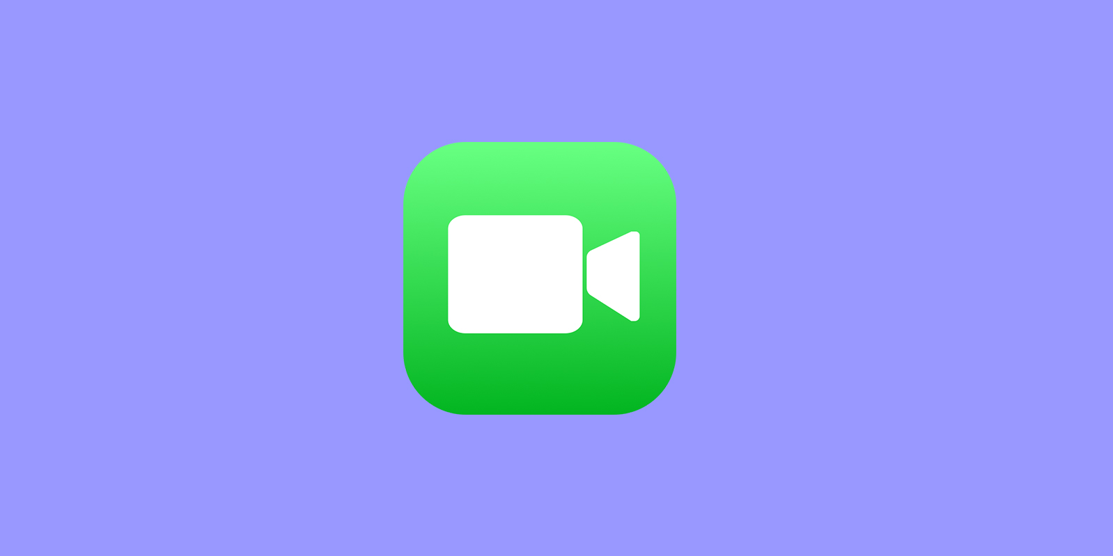 Açık mor zemin üzerinde FaceTime uygulamasının yeşil kamera simgesi.