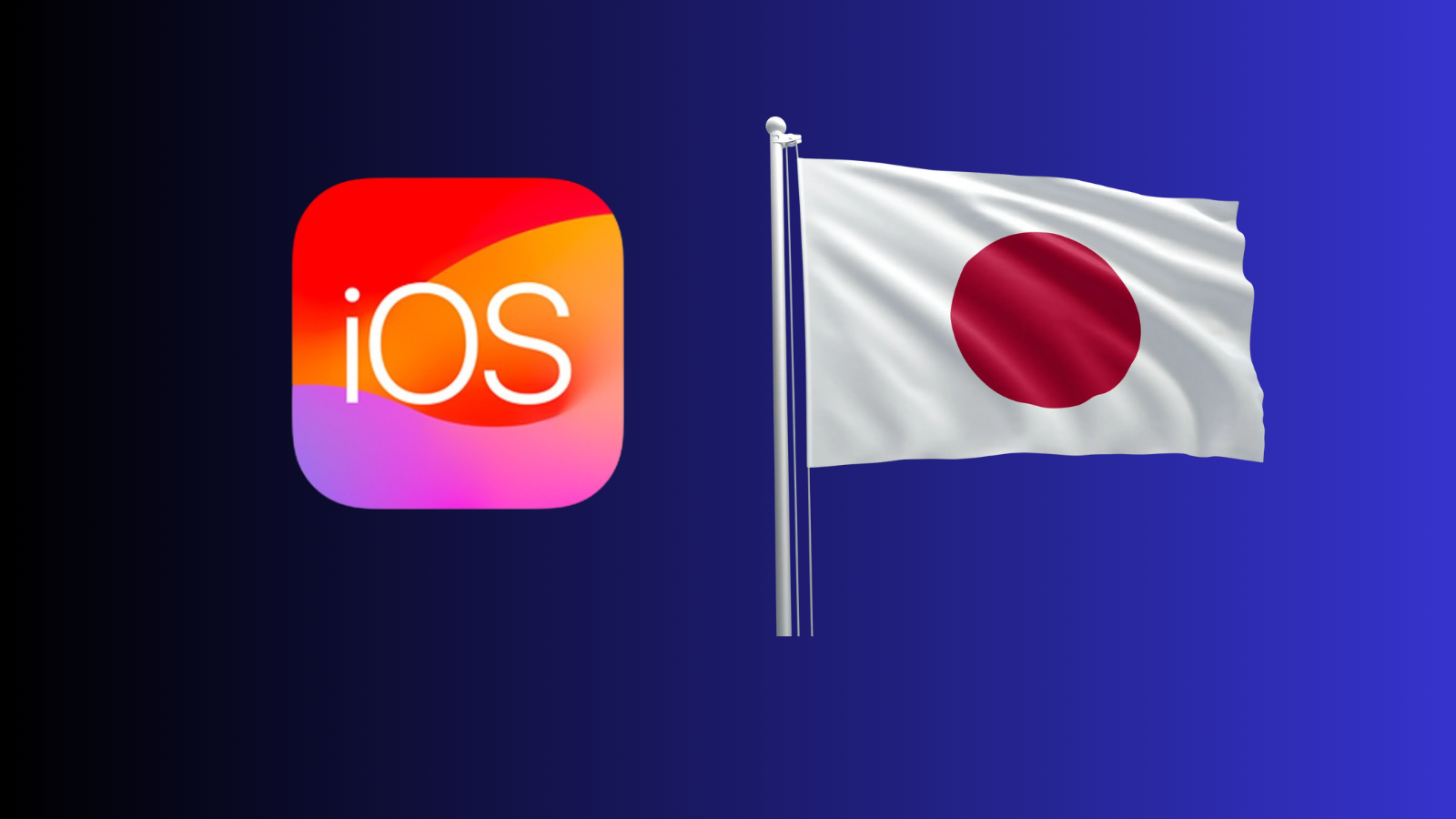Lacivert zemin üzerinde yan yana duran iOS uygulama simgesi ve dalgalanan Japonya bayrağı.