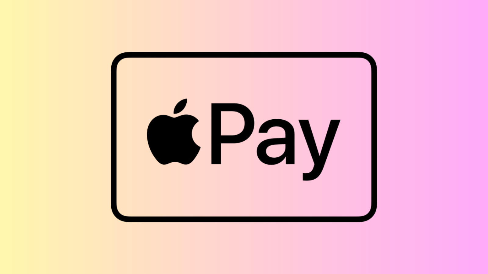Sarı-pembe degrade zemin üzerinde siyah çerçeveli Apple Pay logosu.