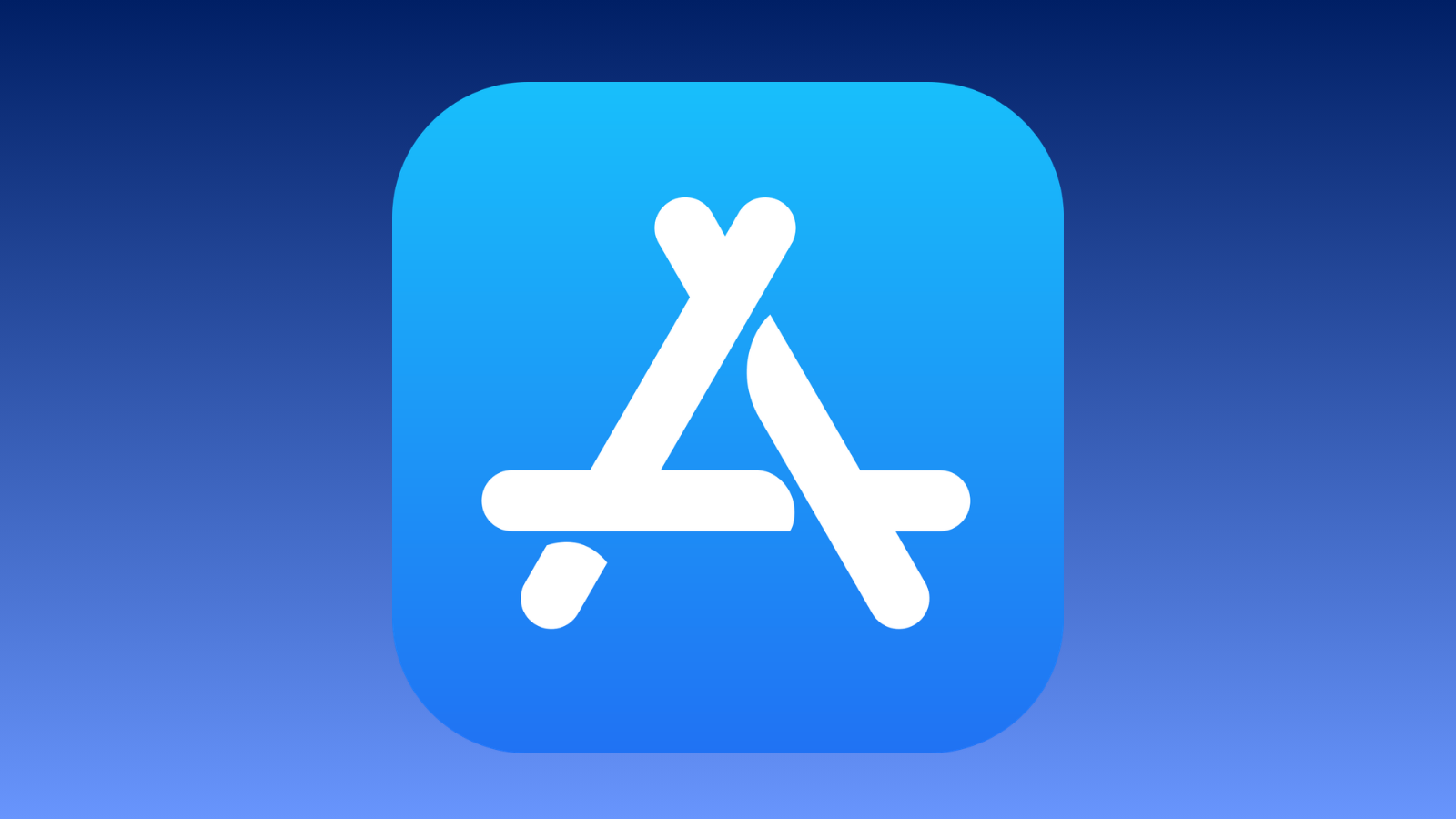 Lacivert degrade zemin üzerinde App Store uygulamasının mavi simgesi.