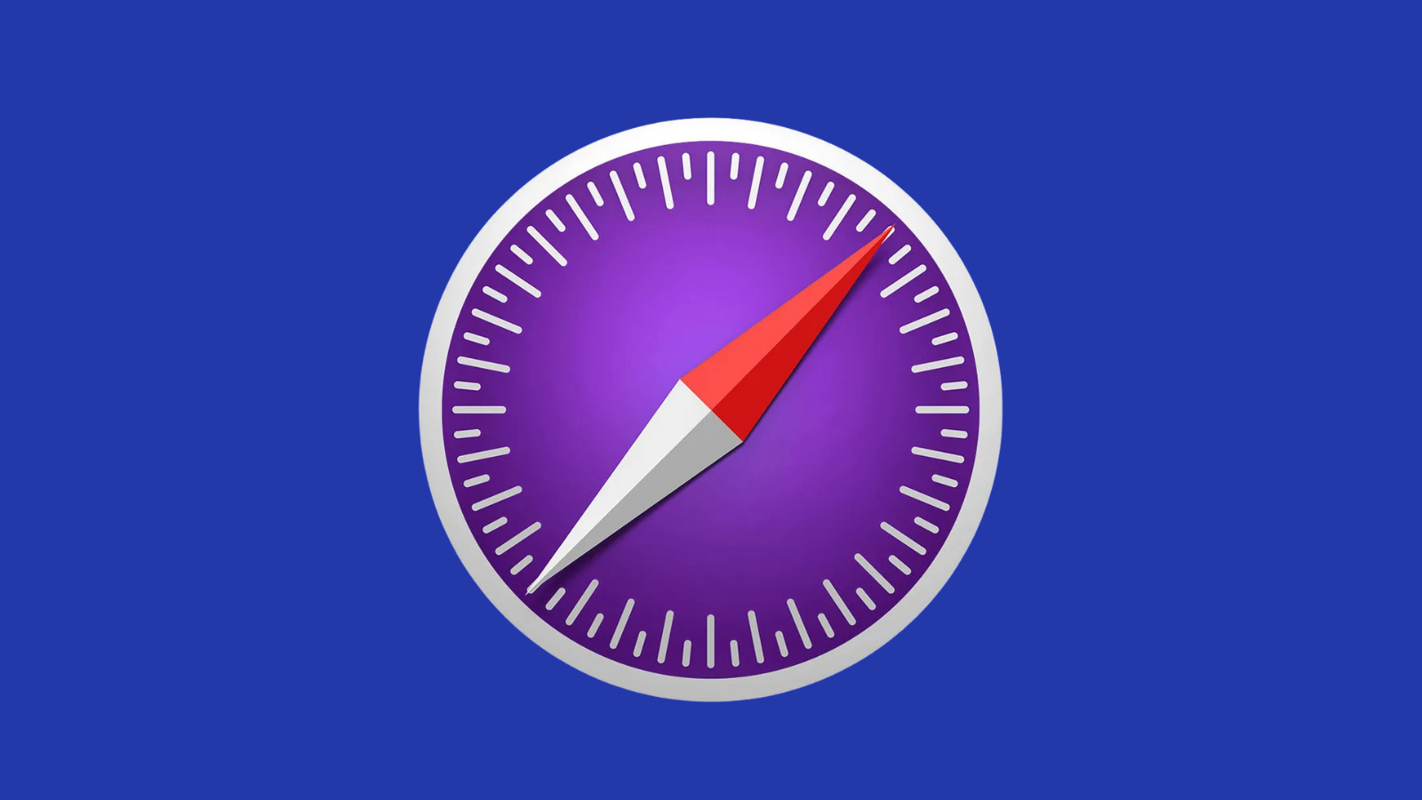 Lacivert zemin üzerinde Safari Technology Preview'ın mor pusula simgesi.