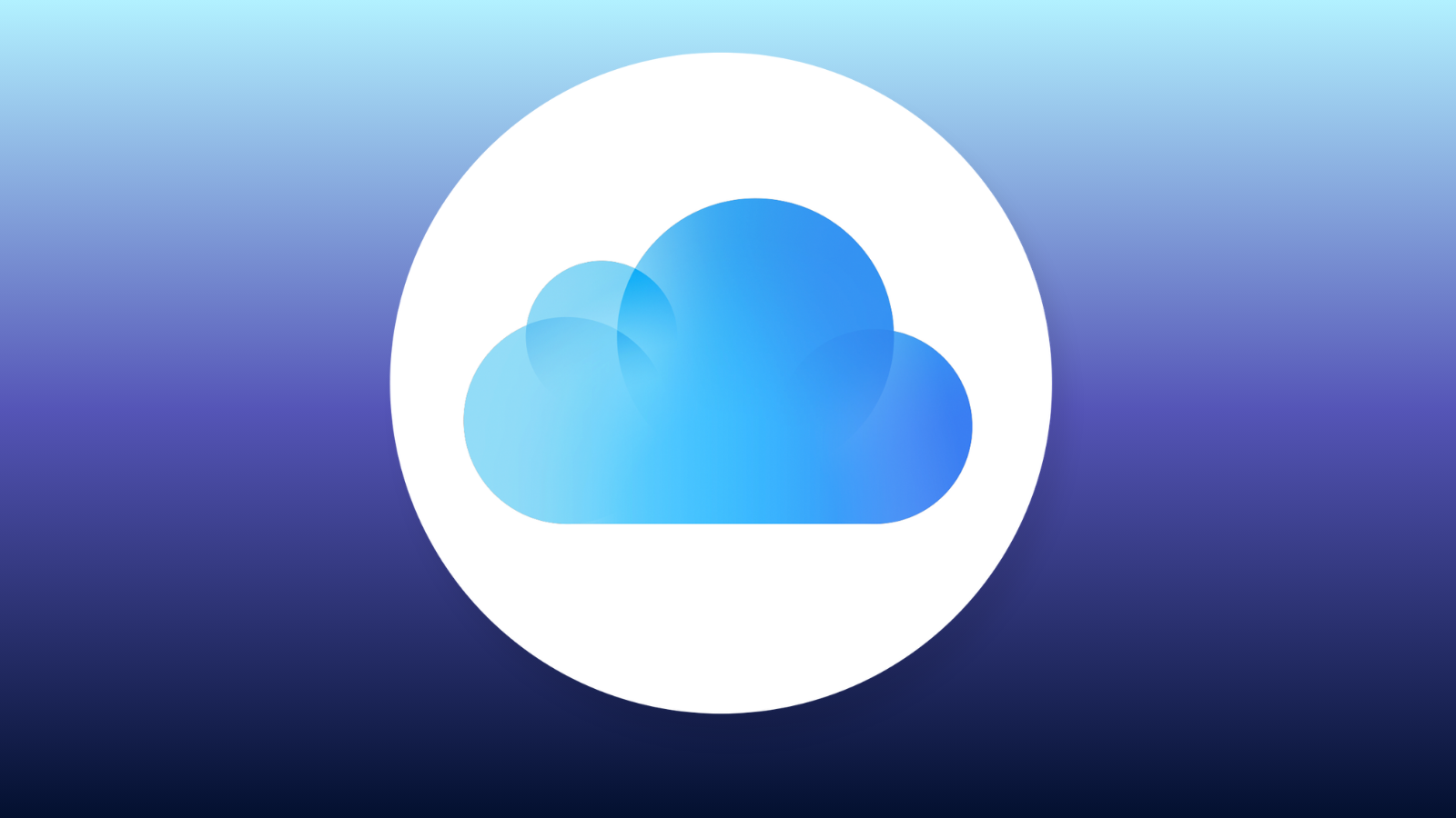 Mavi degrade zemin üzerinde beyaz daire içinde iCloud'un mavi bulut simgesi.