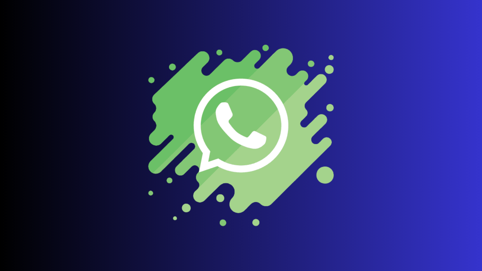 Lacivert zemin üzerinde yeşil boya lekesi içinde WhatsApp'ın telefon simgesi.