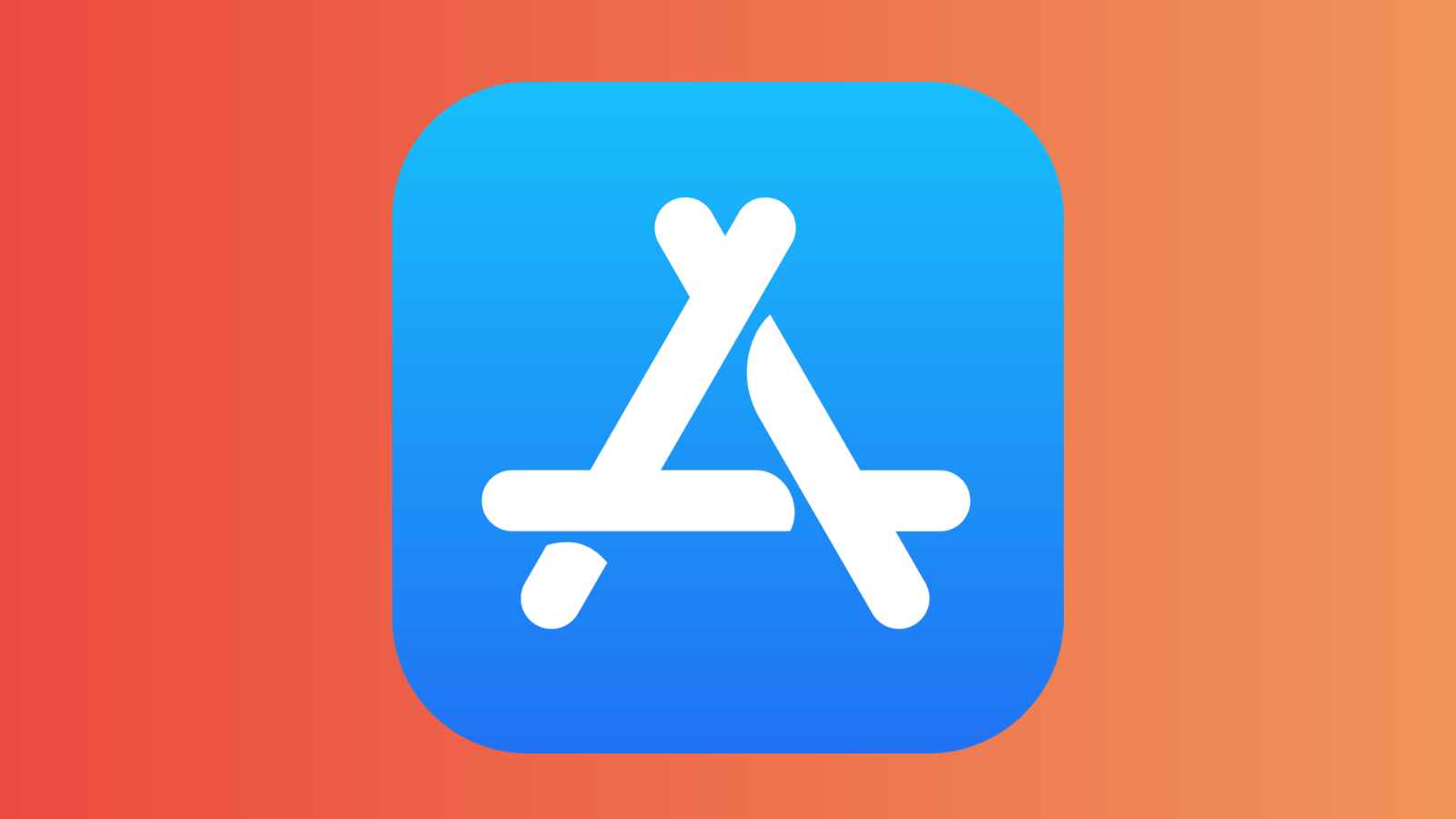 Turuncu-kırmızı degrade zemin üzerinde App Store uygulamasının mavi simgesi.