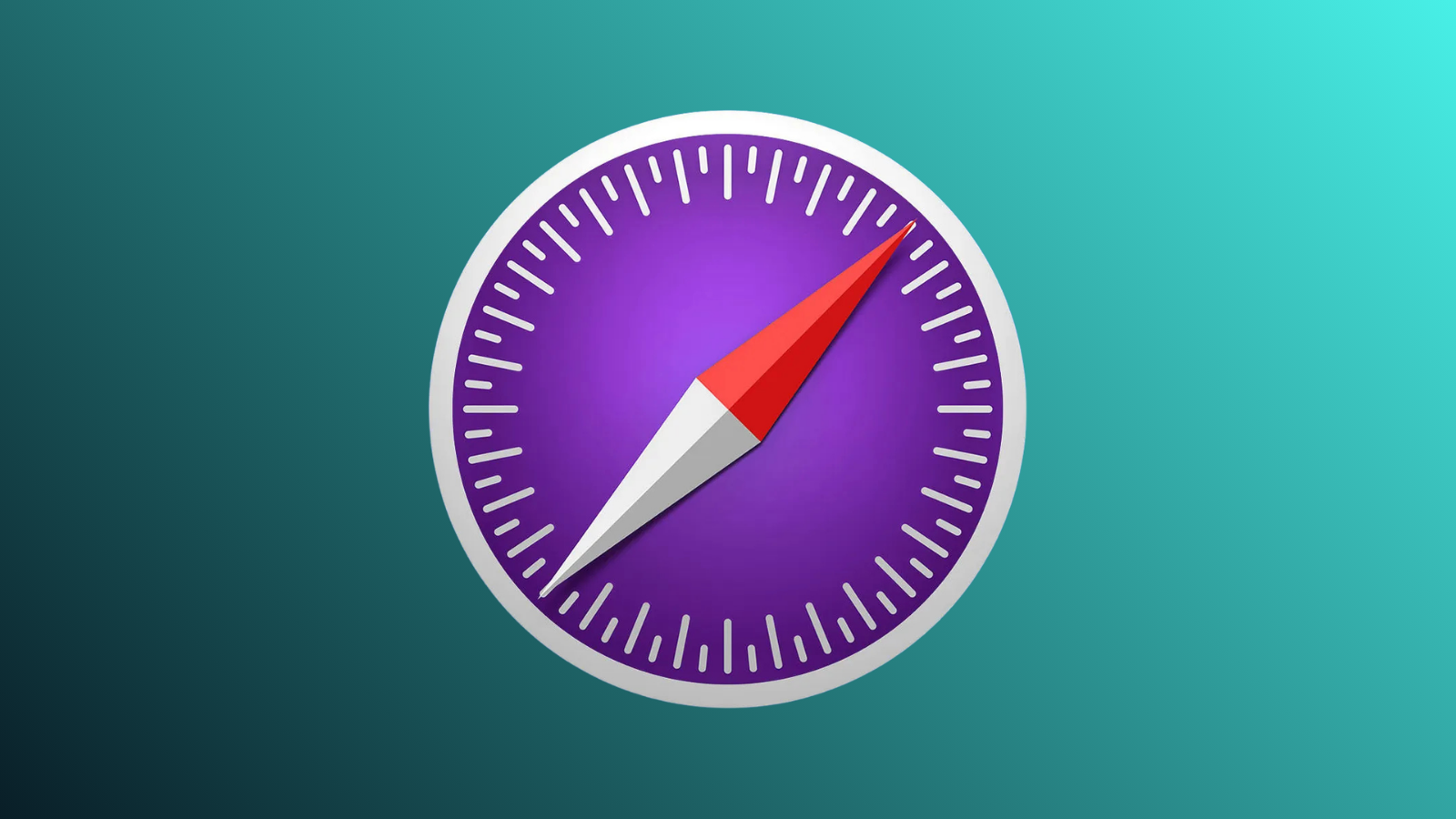Turkuaz zemin üzerinde Safari Technology Preview'ın mor pusula simgesi.