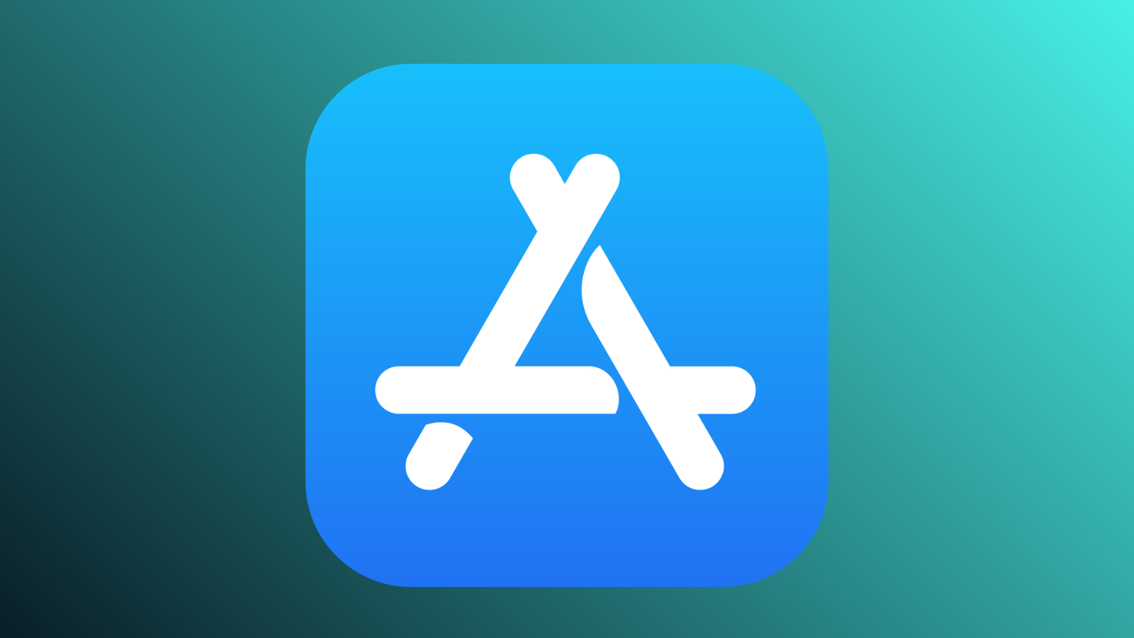 Yeşil-mavi degrade zemin üzerinde App Store uygulamasının mavi simgesi.